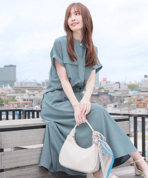 新品タグ付き＊stretch twill スカート36 サックスブルー 24ss GLACIER lusso（グラシアルッソ） ロング スカート 「美冷・接触冷感