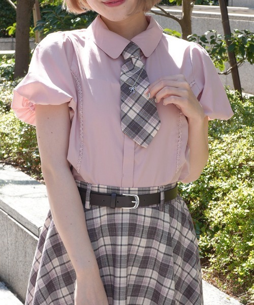 axes femme POETIQUE ブラウス シャツ 半袖 チェーンネクタイ付きBL