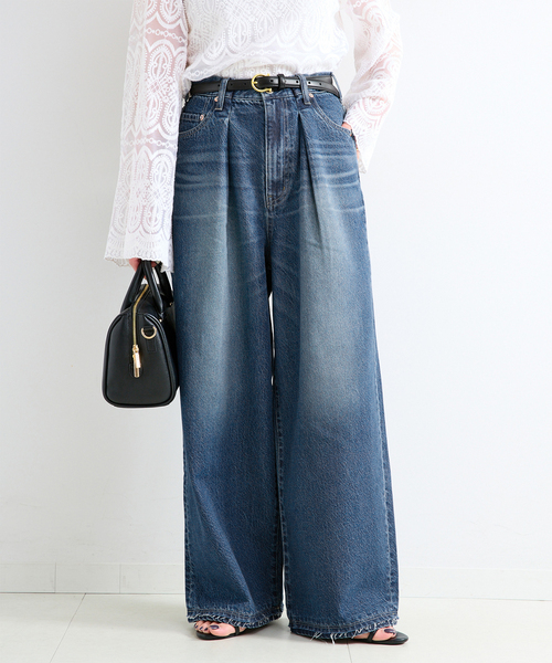 ワイドパンツ ジーンズ デニム デニムパンツ 「追加」ウォッシャブル / DU JOUR / デュ ジュール PEG TUCK JEAN レディースの画像