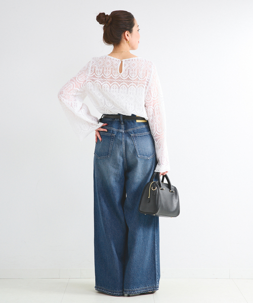 ワイドパンツ ジーンズ デニム デニムパンツ 「追加」ウォッシャブル / DU JOUR / デュ ジュール PEG TUCK JEAN レディースの画像