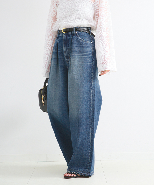 ワイドパンツ ジーンズ デニム デニムパンツ 「追加」ウォッシャブル / DU JOUR / デュ ジュール PEG TUCK JEAN レディースの画像