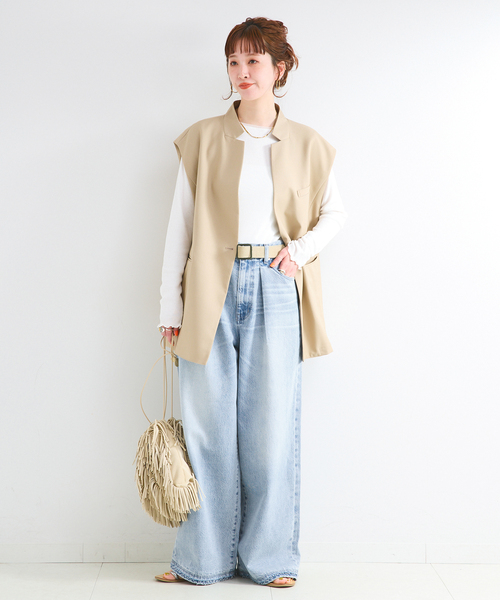 ワイドパンツ ジーンズ デニム デニムパンツ 「追加」ウォッシャブル / DU JOUR / デュ ジュール PEG TUCK JEAN レディースの画像