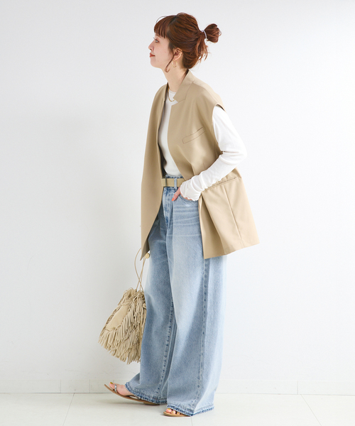 ワイドパンツ ジーンズ デニム デニムパンツ 「追加」ウォッシャブル / DU JOUR / デュ ジュール PEG TUCK JEAN レディースの画像
