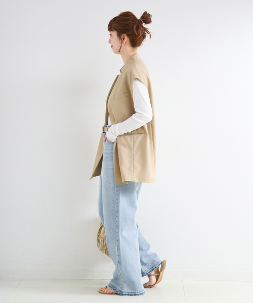ワイドパンツ ジーンズ デニム デニムパンツ 「追加」ウォッシャブル / DU JOUR / デュ ジュール PEG TUCK JEAN レディースの画像