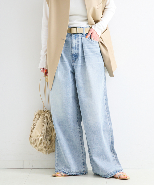 ワイドパンツ ジーンズ デニム デニムパンツ 「追加」ウォッシャブル / DU JOUR / デュ ジュール PEG TUCK JEAN レディースの画像