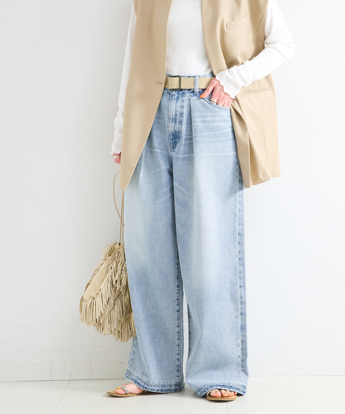 ワイドパンツ ジーンズ デニム デニムパンツ 「追加」ウォッシャブル / DU JOUR / デュ ジュール PEG TUCK JEAN レディースの画像