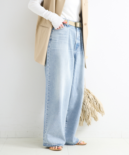 ワイドパンツ ジーンズ デニム デニムパンツ 「追加」ウォッシャブル / DU JOUR / デュ ジュール PEG TUCK JEAN レディースの画像