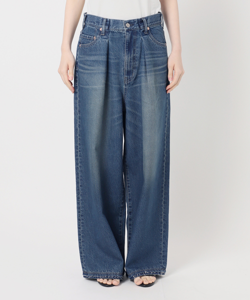 ワイドパンツ ジーンズ デニム デニムパンツ 「追加」ウォッシャブル / DU JOUR / デュ ジュール PEG TUCK JEAN レディースの画像