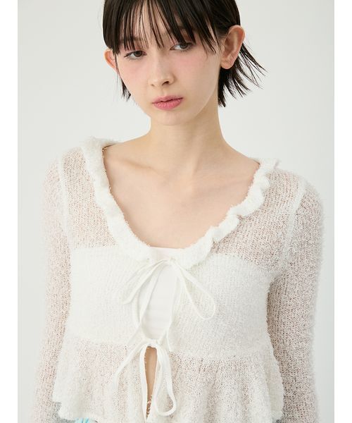 LILY BROWN リリーブラウン フリル付きホワイトカーディガン LILY BROWN（リリーブラウン） カーディガン ツイストヤーンフリル