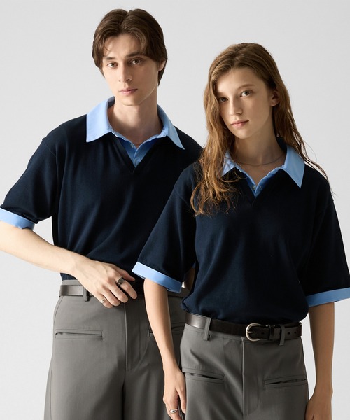 メンズ•クラッシックポロ　ドゥブル•ジュー•ジャポン CLEL（クレイル） ポロシャツ 半袖 「CLEL」Giza Cotton Docking Polo