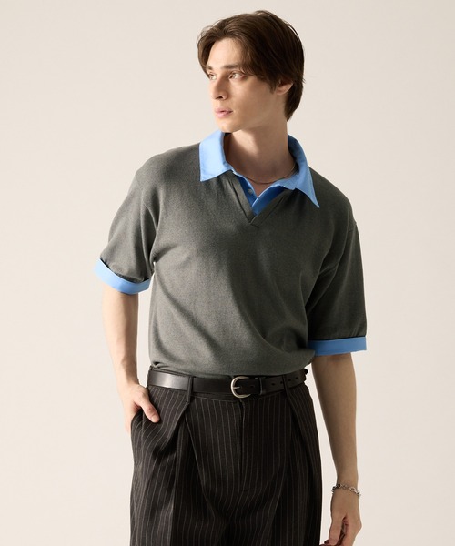 CLEL（クレイル） ポロシャツ 半袖 「CLEL」Giza Cotton Docking Polo