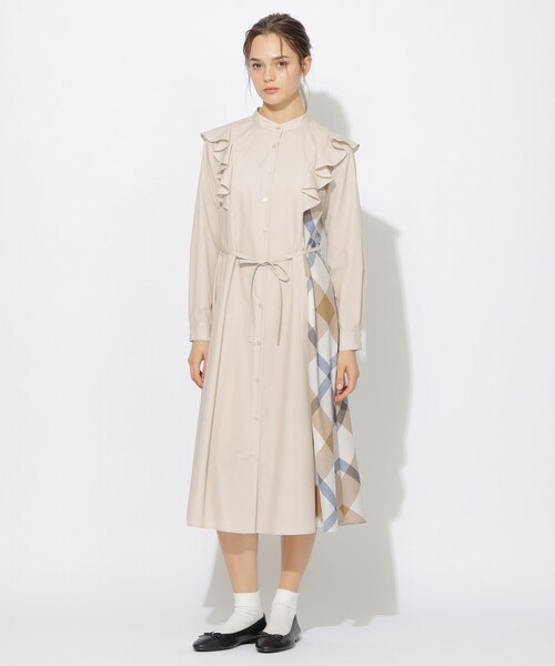 シービークレストビレッジ　ロング　ワンピース　リボン　Vネック CB CRESTBRIDGE ワンピース ラッフルシャツワンピース : ZOZOTOWN