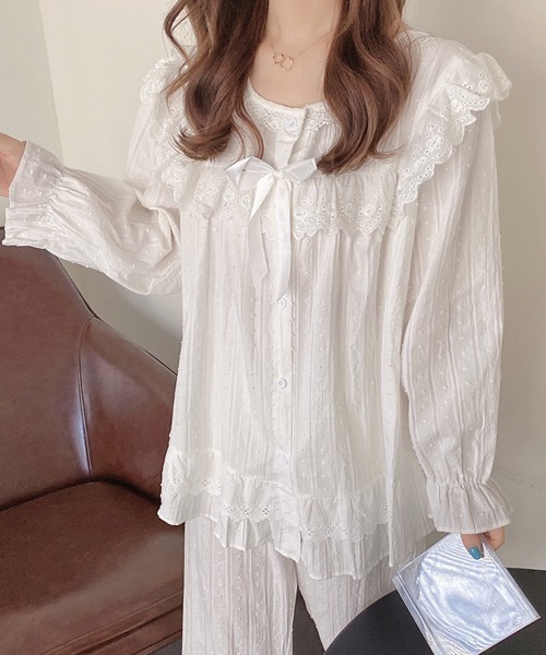 DAY CLOSET パジャマ ルームウェア レディース フリルレース長袖ルーム