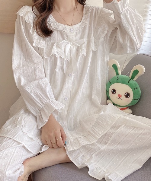 DAY CLOSET パジャマ ルームウェア レディース フリルレース長袖ルーム