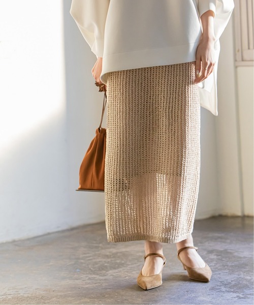 NOBLE（ノーブル） ロング スカート ペーパーヤーンメッシュニット