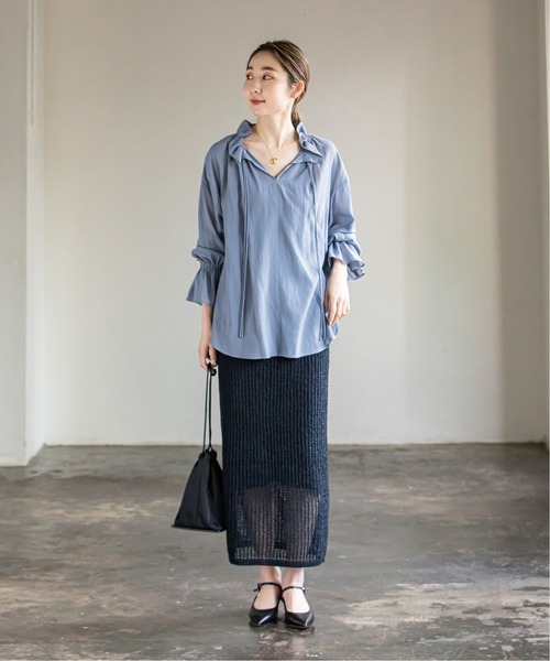NOBLE（ノーブル） ロング スカート ペーパーヤーンメッシュニット