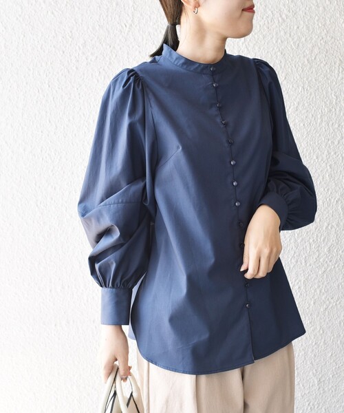 【Anplegant ボリュームスリーブブラウス】 フリーサイズ　ネイビー Anplegant ボリュームスリーブブラウス】 フリーサイズネイビー