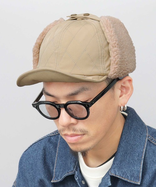 Basiquenti キャップ 帽子 キルティング ボア フライトキャップ メンズ