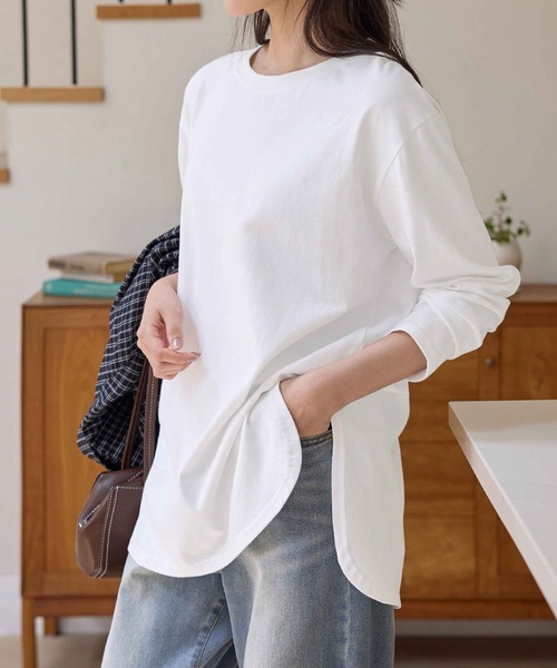 tシャツ 綿100％ラウンドヘムオーバーTシャツ レディース : ZOZOTOWN