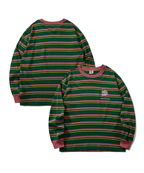 tシャツ HOOK -original- アメカジワンポイント刺繍マルチボーダー長袖