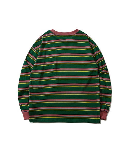 tシャツ HOOK -original- アメカジワンポイント刺繍マルチボーダー長袖