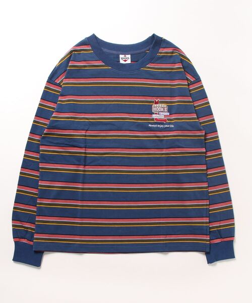 tシャツ HOOK -original- アメカジワンポイント刺繍マルチボーダー長袖