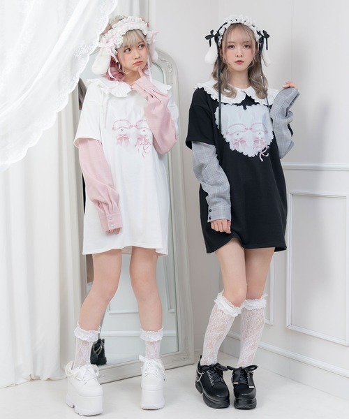 DearMyLove ワンピース 丸襟フリル切替裏毛ワンピース