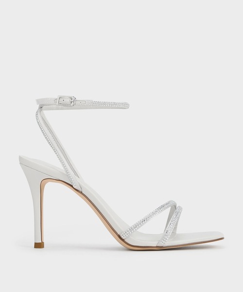 CHARLES ＆ KEITH サンダル サテン クリスタルエンベリッシュ