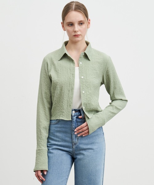 ブラウス シャツ 「ELOOPS」シャーリングショート丈ブラウス レディース メンズ ブラウス シャツ 「ELOOPS」シャーリングショート丈ブラウス