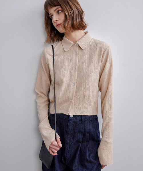 ブラウス シャツ 「ELOOPS」シャーリングショート丈ブラウス