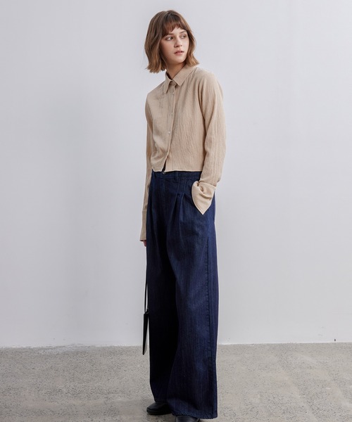 ブラウス シャツ 「ELOOPS」シャーリングショート丈ブラウス