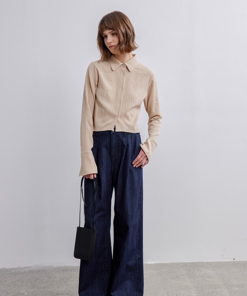 ブラウス シャツ 「ELOOPS」シャーリングショート丈ブラウス レディース メンズ ブラウス シャツ 「ELOOPS」シャーリングショート丈ブラウス