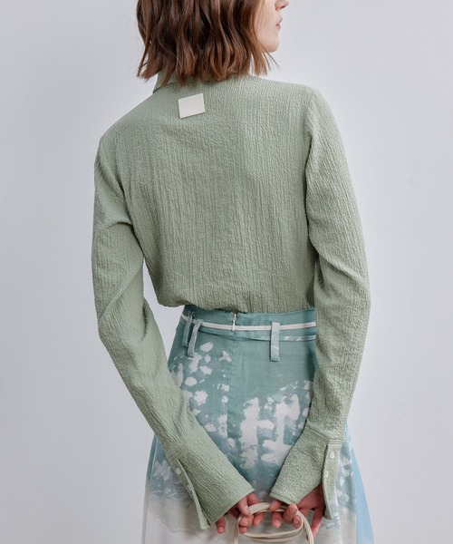 ブラウス シャツ 「ELOOPS」シャーリングショート丈ブラウス レディース メンズ ブラウス シャツ 「ELOOPS」シャーリングショート丈ブラウス