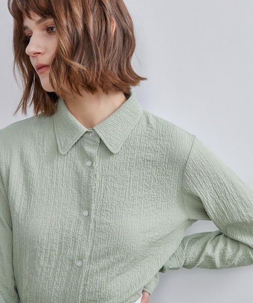 ブラウス シャツ 「ELOOPS」シャーリングショート丈ブラウス レディース メンズ ブラウス シャツ 「ELOOPS」シャーリングショート丈ブラウス