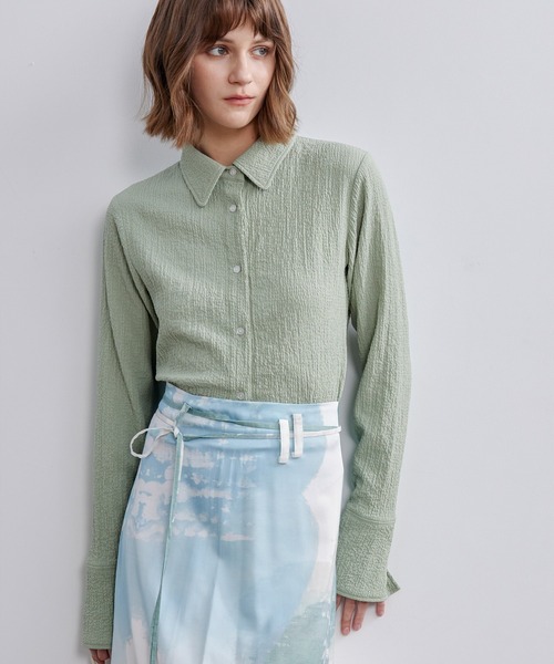 ブラウス シャツ 「ELOOPS」シャーリングショート丈ブラウス レディース メンズ ブラウス シャツ 「ELOOPS」シャーリングショート丈ブラウス