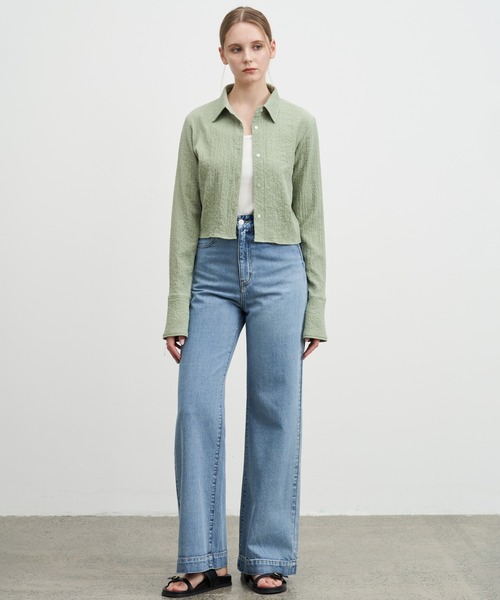 ブラウス シャツ 「ELOOPS」シャーリングショート丈ブラウス レディース メンズ ブラウス シャツ 「ELOOPS」シャーリングショート丈ブラウス