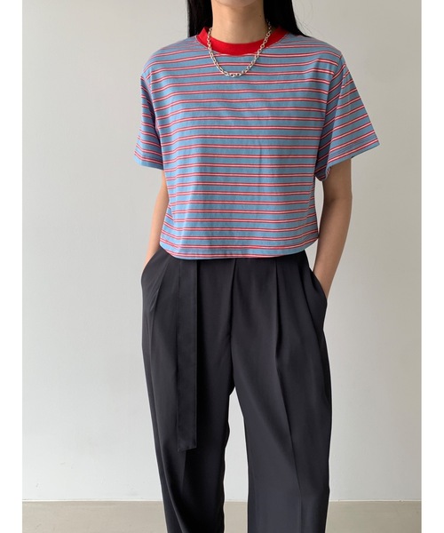 tシャツ 「DIDOT.」ボーダー配色クロップドT レディース Didot.showroom tシャツ 「DIDOT.」ボーダー配色クロップドT
