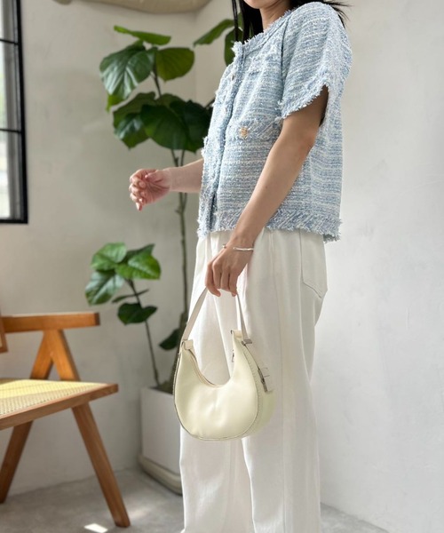 ジャケット ノーカラージャケット サマーツイード半袖ジャケット