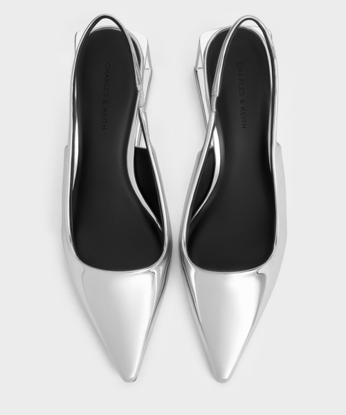 シルバー スリングバック ハイヒール CHARLES ＆ KEITH パンプス Xeli セリー トライアングルヒール
