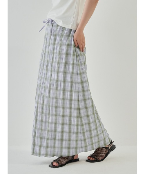 Bargieeマキシロングチェックスカート MAXILONGCHECKSKIRT Bargiee スカート チェック マキシ丈 ロングスカート エンボス
