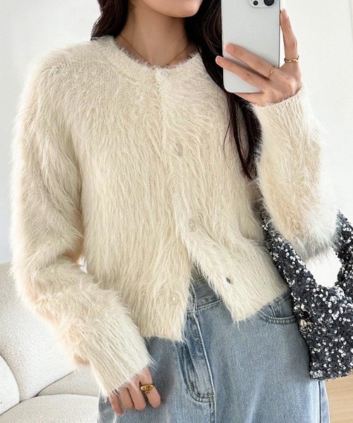 COCOMOMO カーディガン ふわふわ シャギーニットカーディガン ショート