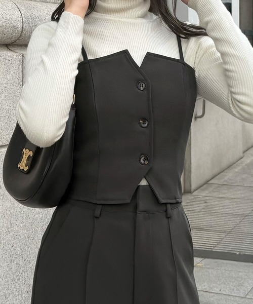 ジュノア JUNOAH バックレースアップビスチェ＋スラックスパンツ set （チャコール） ジュノア JUNOAH バックレースアップビスチェ＋スラックスパンツ