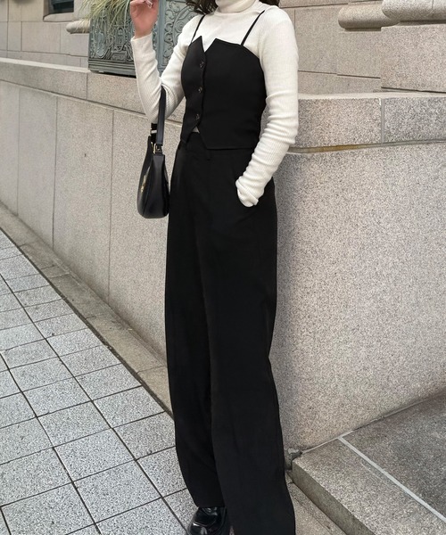 ジュノア JUNOAH バックレースアップビスチェ＋スラックスパンツ set （ライトベージュ） JUNOAH セットアップ バックレースアップビスチェ＋スラックス