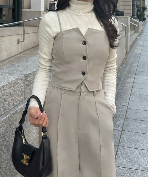 ジュノア JUNOAH バックレースアップビスチェ＋スラックスパンツ set （チャコール） ジュノア JUNOAH バックレースアップビスチェ＋スラックスパンツ