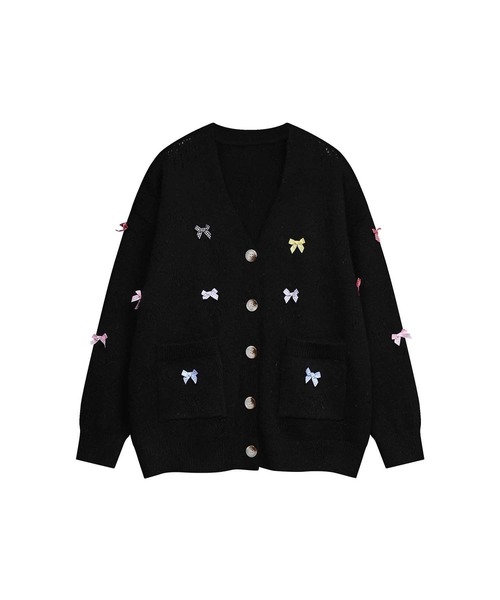 カーディガン 「HOOK」for　girls リボンたっぷり透かし編みカーディガン レディース カーディガン 「HOOK」for girls リボンたっぷり透かし編み