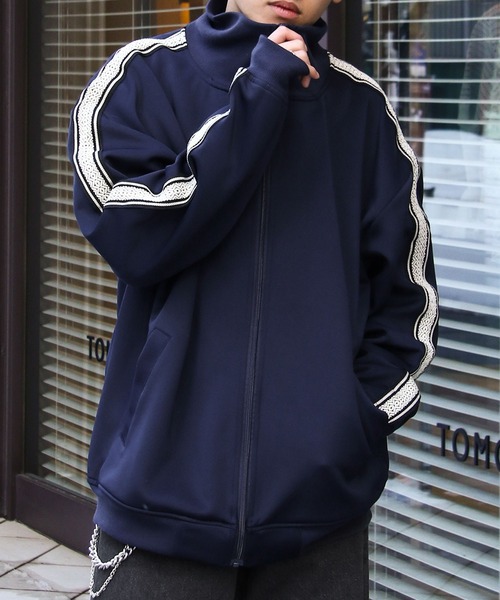 美品】００s  紺色 ジャージ上下 太ライン ドローコード ｙ２ｋ CORISCO（コリスコ） ジャージ エステル テープ使い ライン柄 トラック