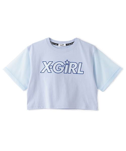 すぐ届く☆X-girl ベビーTシャツ 半袖 メッシュ 旬な着こなし◎ X-girl Stages tシャツ メッシュロゴショート丈半袖Tシャツ