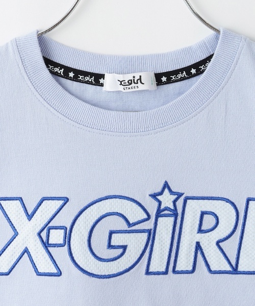 X-girl Stages tシャツ メッシュロゴショート丈半袖Tシャツ