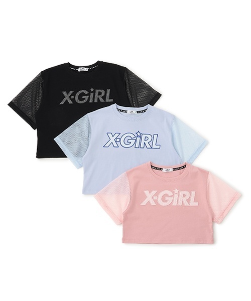 すぐ届く☆X-girl ベビーTシャツ 半袖 メッシュ 旬な着こなし◎ X-girl Stages tシャツ メッシュロゴショート丈半袖Tシャツ
