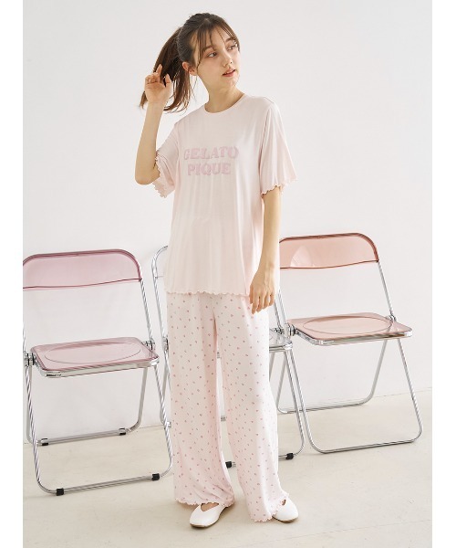 【GELATO PIQUE】接触冷感 UNISEXハートアイス柄ルームウェア セール】【接触冷感】ハート柄ロングパンツ（ルームウェア